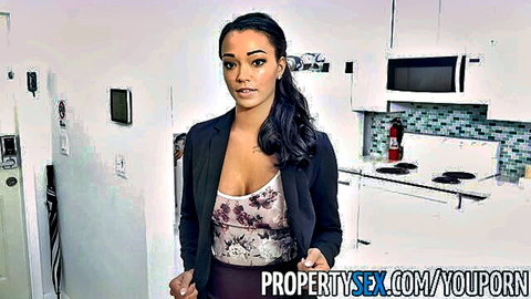 Harley Dean as sexy ebony property manager in blazer and skirt