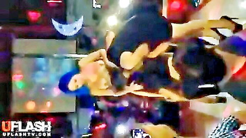 Blue-haired Latina lifted and groped by men in steamy disco club
