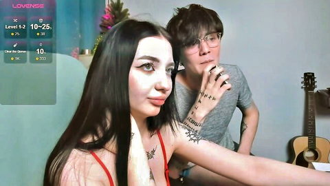 Allure_core with partner in teasing Chaturbate couple show, big boobs and tattoos