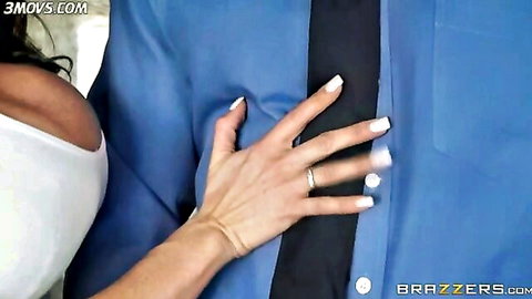 Ariella Ferrera and Nicolette Shea tease Johnny Sins by unbuttoning his shirt