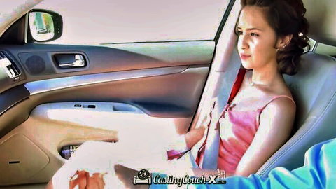 Stephanie Carter in pink dress during car casting cumshot