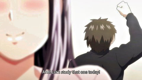 Blushing purple-haired anime girl excited with guy in Tsundero Ep.3 hentai scene