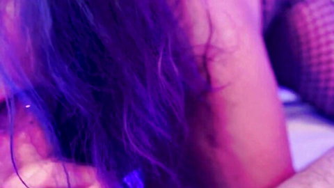 Purple-haired Latina with huge ass rides cock in steamy close-up