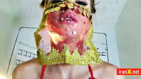 Bia2hal in sexy Iranian local veil and red top hot porn thumbnail