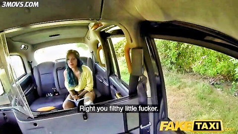 Alexxa Vice, tattooed British babe in yellow top, teasing in Fake Taxi cab