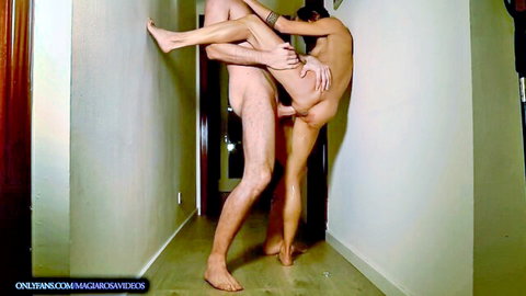 Magia Rosa nude standing wall sex with partner, intense penetration