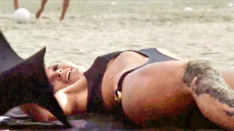 Florinda Bolkan nude on beach, bare tits in 1970 classic erotic scene