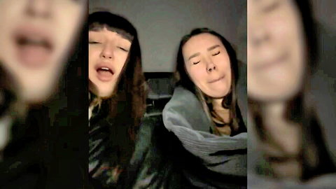 Asian Asami and friend in intimate moaning duo close-up