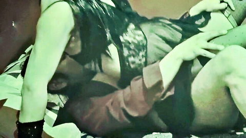 Trans woman with big tits and hard cock fucks man missionary on bed