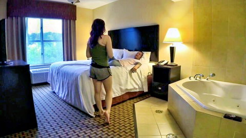 Big tiddy teen stripper step sister in tank top and shorts teases sleeping step bro