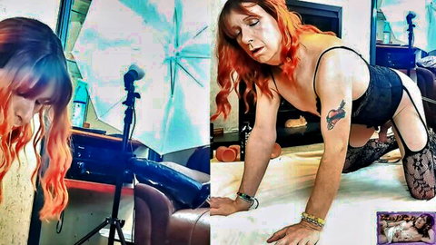 Fiffi Delights in black lingerie on all fours, teasing in fuck machine lover Pt2