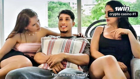 Ema Ribeiro and Stella Osorio in hot Latina threesome with sweaty guy
