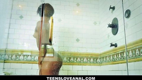 Hot ebony teen wet ass in steamy shower, nude from behind