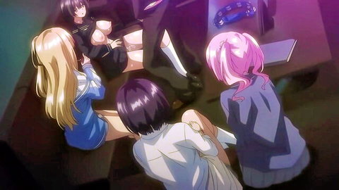 Anime gyaru girls in revealing outfits training sex with couple, Ep.1 hentai scene
