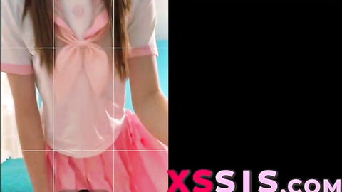 Reese Robbins as tiny stepsis cam girl in pink schoolgirl uniform