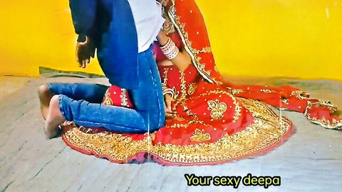 Yoursexydeepa Indian bride in red lehenga teasing doggy pose