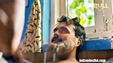Bearded Indian man in passionate steamy encounter with servant