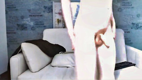Amateur Chaturbate cam girl nude on white couch exposing ass and genitals