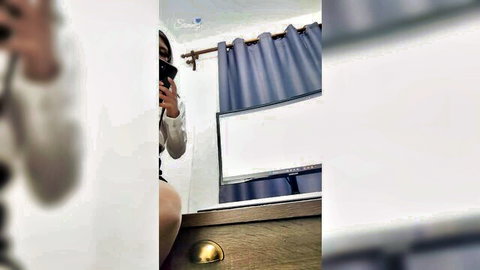 POV Latina in white blouse and skirt taking teasing selfie