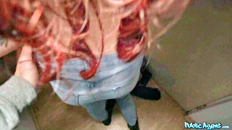 Gigi Rouge redhead in tight jeans, teasing ass view from Public Agent