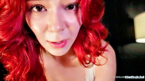 Maimy ASMR redhead in white top, seductive close-up gaze