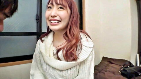 Mizuki Yayoi smiling in white sweater, busty Japanese G-cup beauty