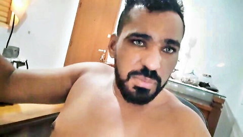Arabian bearded man exposes cock in amateur solo video