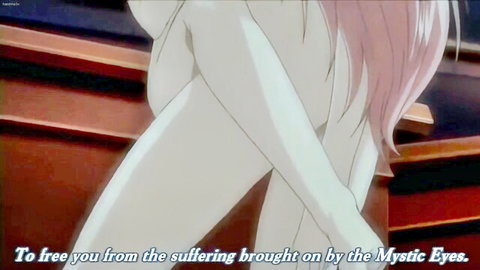 Anime pink-haired schoolgirl exposing white panties in mystical upskirt pose