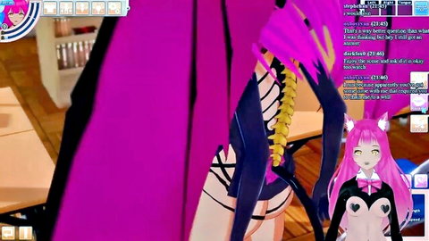 Lewd VTuber Neko in revealing black lingerie enjoys public blowjob and titjob