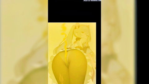 Anime girl with fox ears lifts dress to show big yellow ass in fart fetish scene