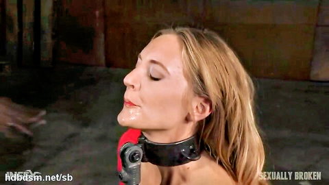 Blonde in collar gets facial after intense deepthroat session