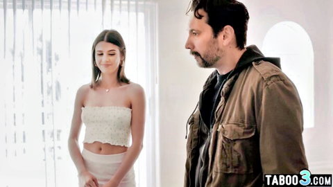 Kylie Rocket teen in white tube top with stepdad in taboo setup
