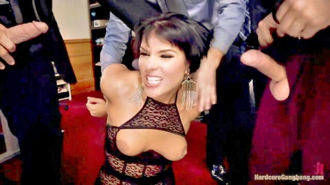 Rose Rhapsody Asian boss gangbanged by coworkers in black lace lingerie