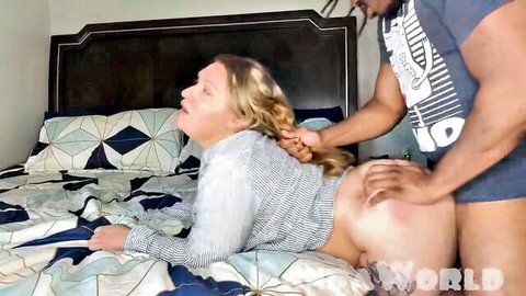 Blonde big-titty tattooed MILF PAWG in grey sweater exposing ass for BBC anal