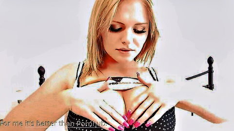 Busty blonde exposing big nipples in polka dot top for fans