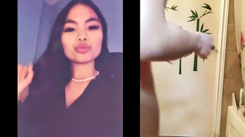 Zoie Filipina teen in black dress and pearls posing seductively