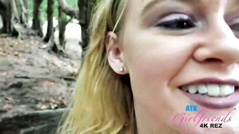 Blonde Kenzi smiling in forest POV for homemade ATK Girlfriends scene