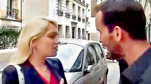 Blonde teen in blue dress picked up on Paris street for first anal