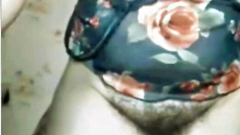 Arab wife displays her hairy furry slit in floral lingerie