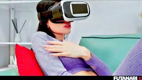 Sasha Rose in VR futanari scene with headset