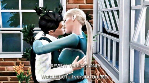 Harry Potter and Fleur Delacour share a passionate kiss in 3D hentai style