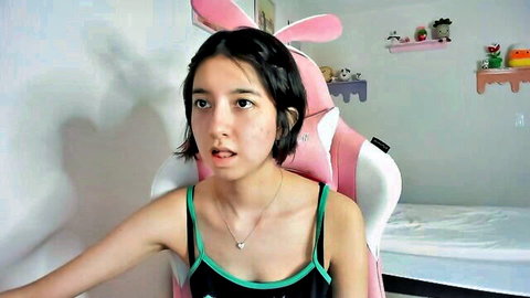 Cherrycute666 Asian teen with big boobs in green tank top, webcam tease