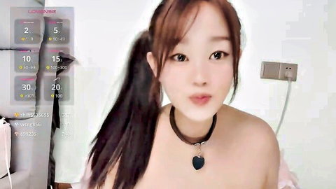 Yueyue2003 topless Asian camgirl tease in choker necklace