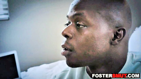 Bald black stepdad in white shirt gazing seductively for stepfamily taboo porn
