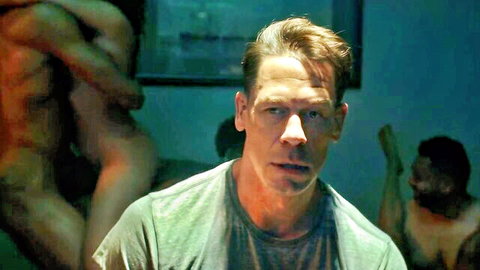 Muscular white men in intense gay orgy scene from Peacemaker 2025