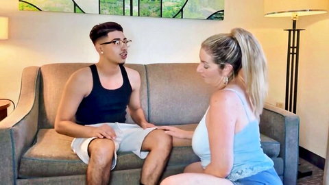 Danni Jones flirts with Diego Perez on couch in MILF seduction scene