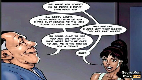 Animated mayor chats with busty black babysitter Latoya in sexy dress