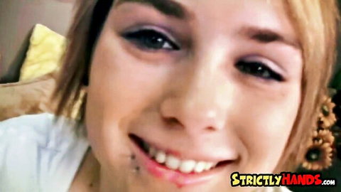 Emo teen Jessica smiling closeup in handjob video