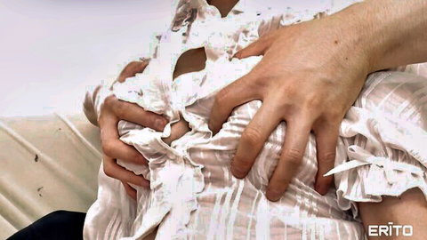 Momoka Ogawa's exposed breast groped in frilly white dress