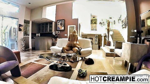 Olivia Austin creampie cumshot on couch, legs spread wide